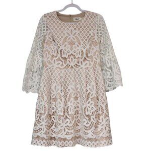 Eliza J Dress 8 Ivory Lace Bell Sleeve Pleated Formal Cocktail Wedding Bridal